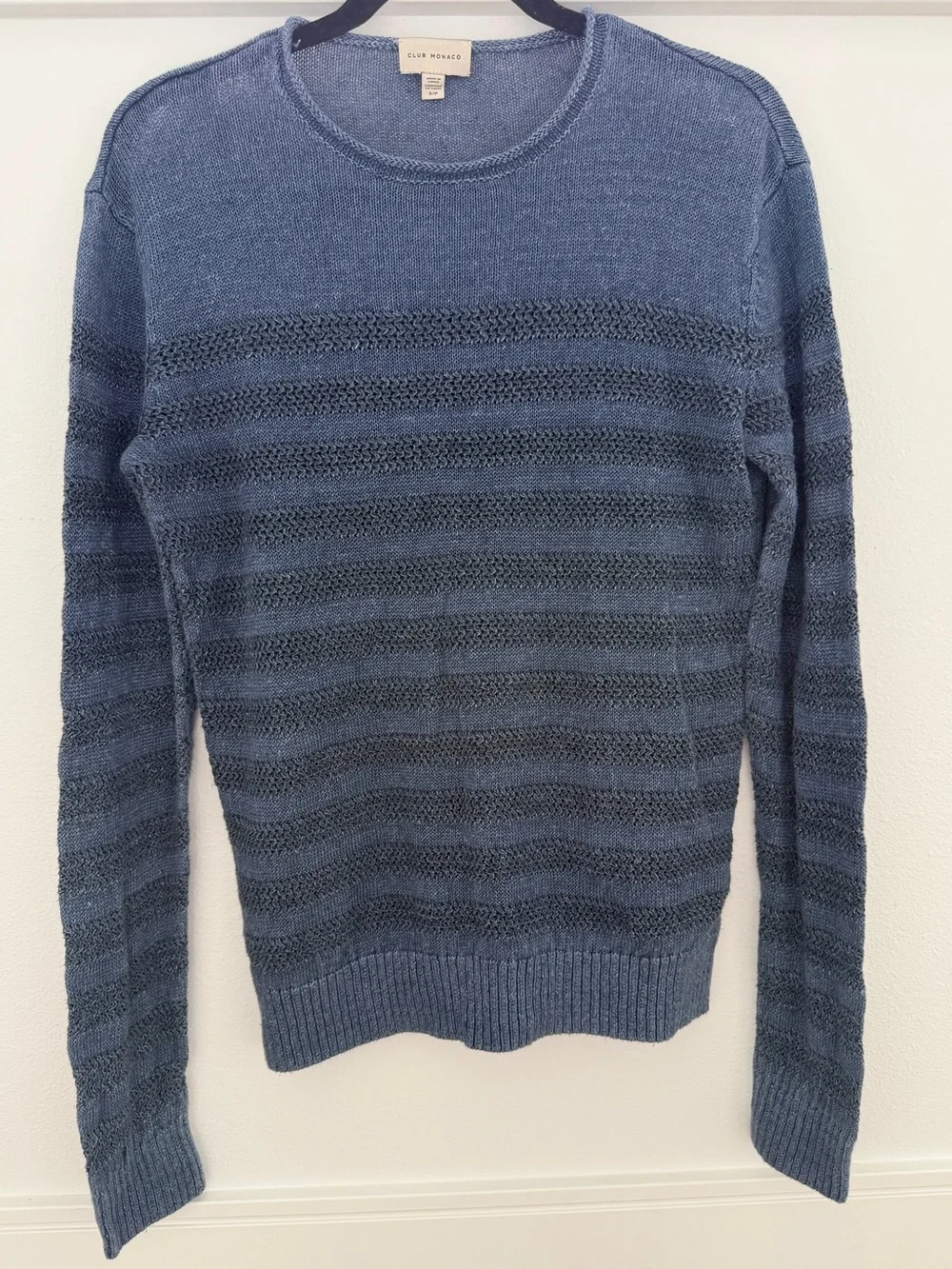 Club Monaco Two-Tone Blue Striped Crewneck Sweater for Men